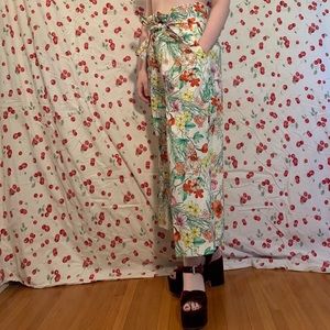 Floral-print cropped paper-bag pants